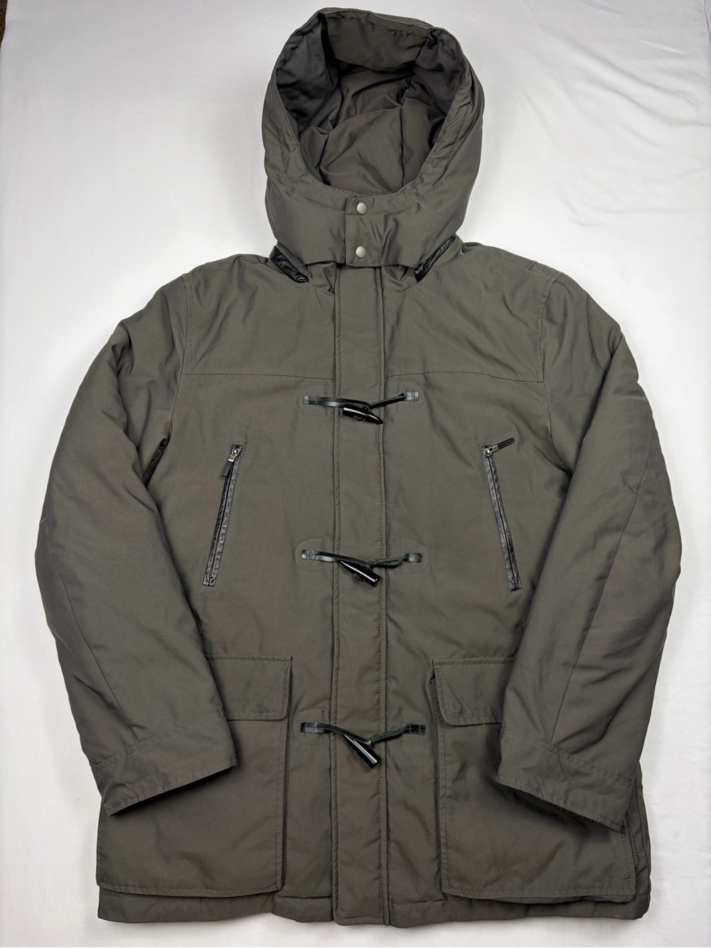 Cole Haan Men’s Hooded Down Duffle Coat Lambskin Leather Trim M